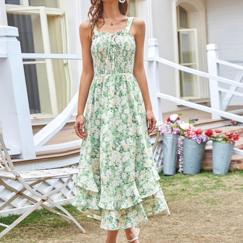 BNWT Floral Green Sleeveless Dress